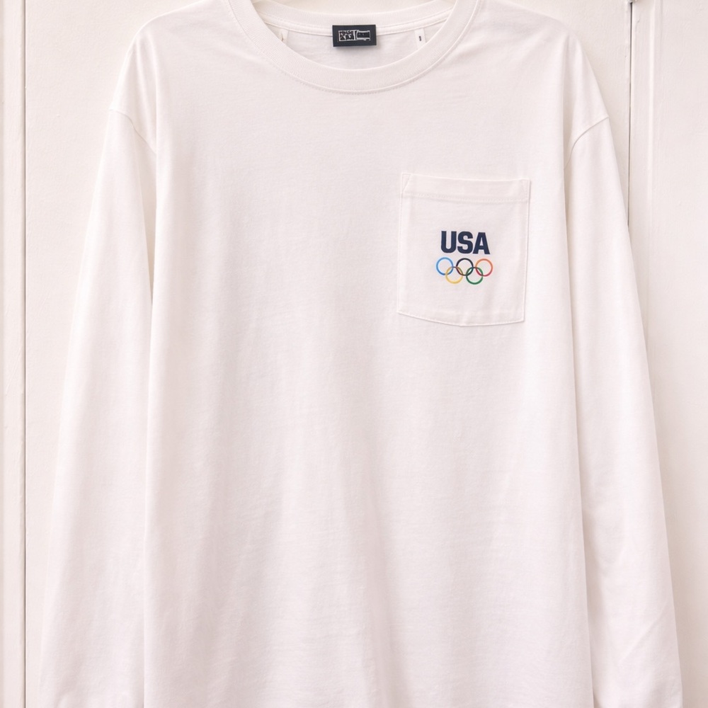 Kith White Long-Sleeve Pocket Tee with USA Olympic Logo